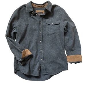 CQR All Cotton Flannel Shirt Casual Button Down Corduroy Flip Cuffs Solid Gray